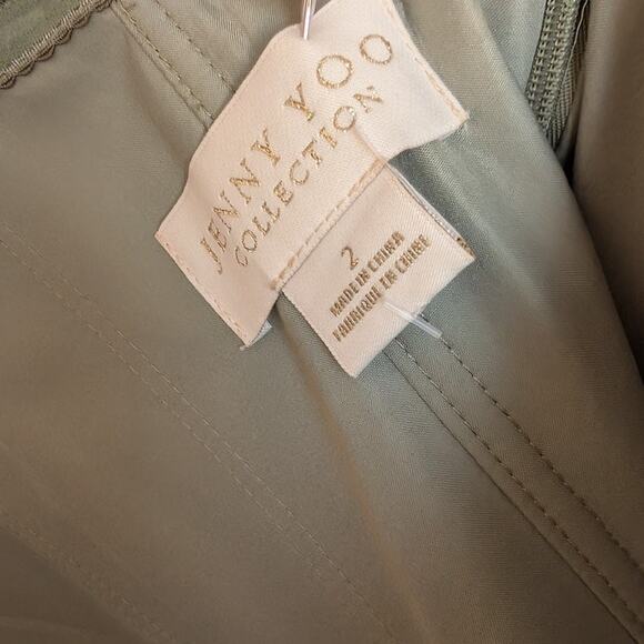 Jenny Yoo Elsie Off Shoulder Flutter Sleeve Green Chiffon Dress, sz 2 - Picture 6 of 13